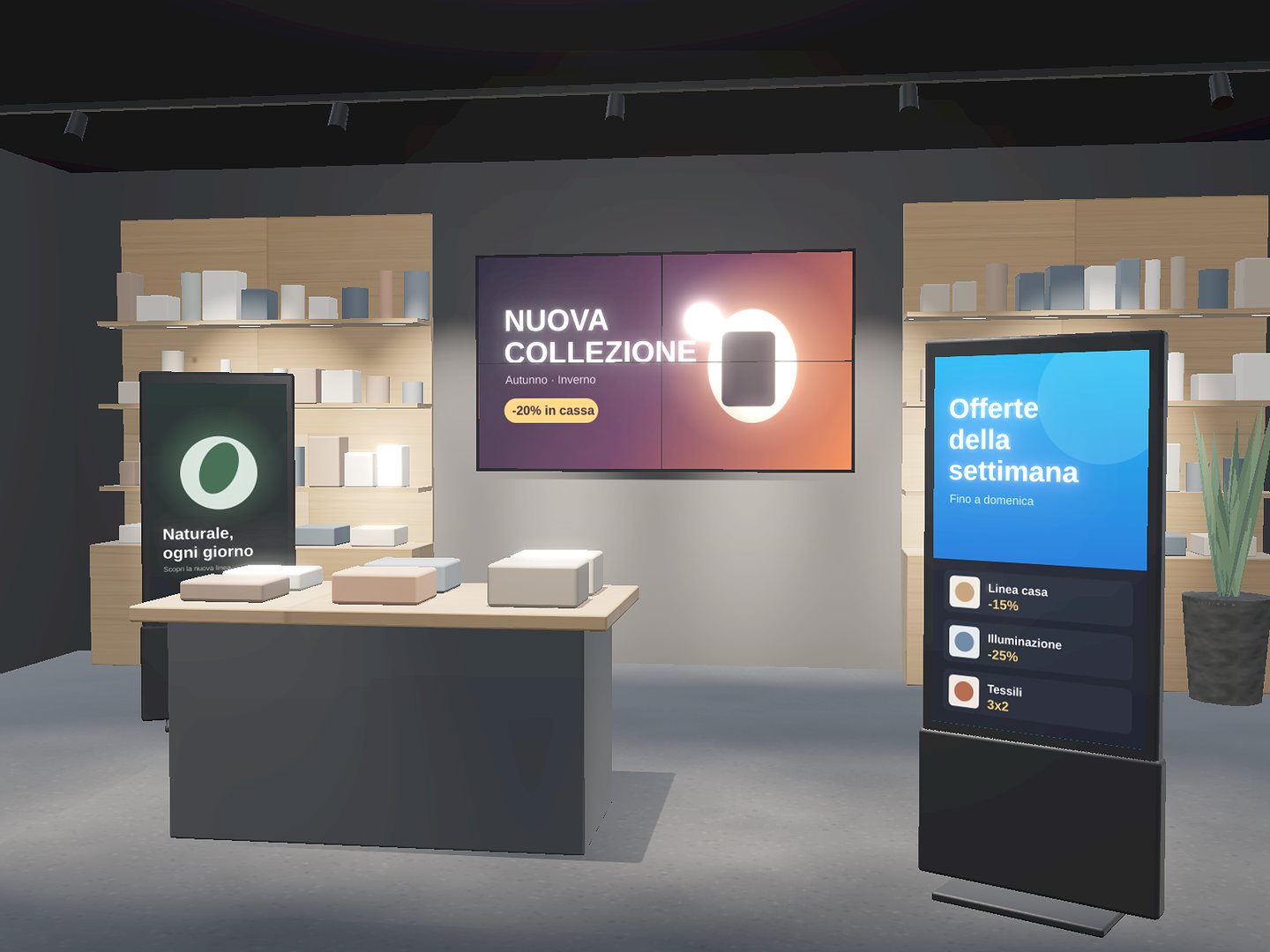 Punto vendita con video wall e totem di digital signage